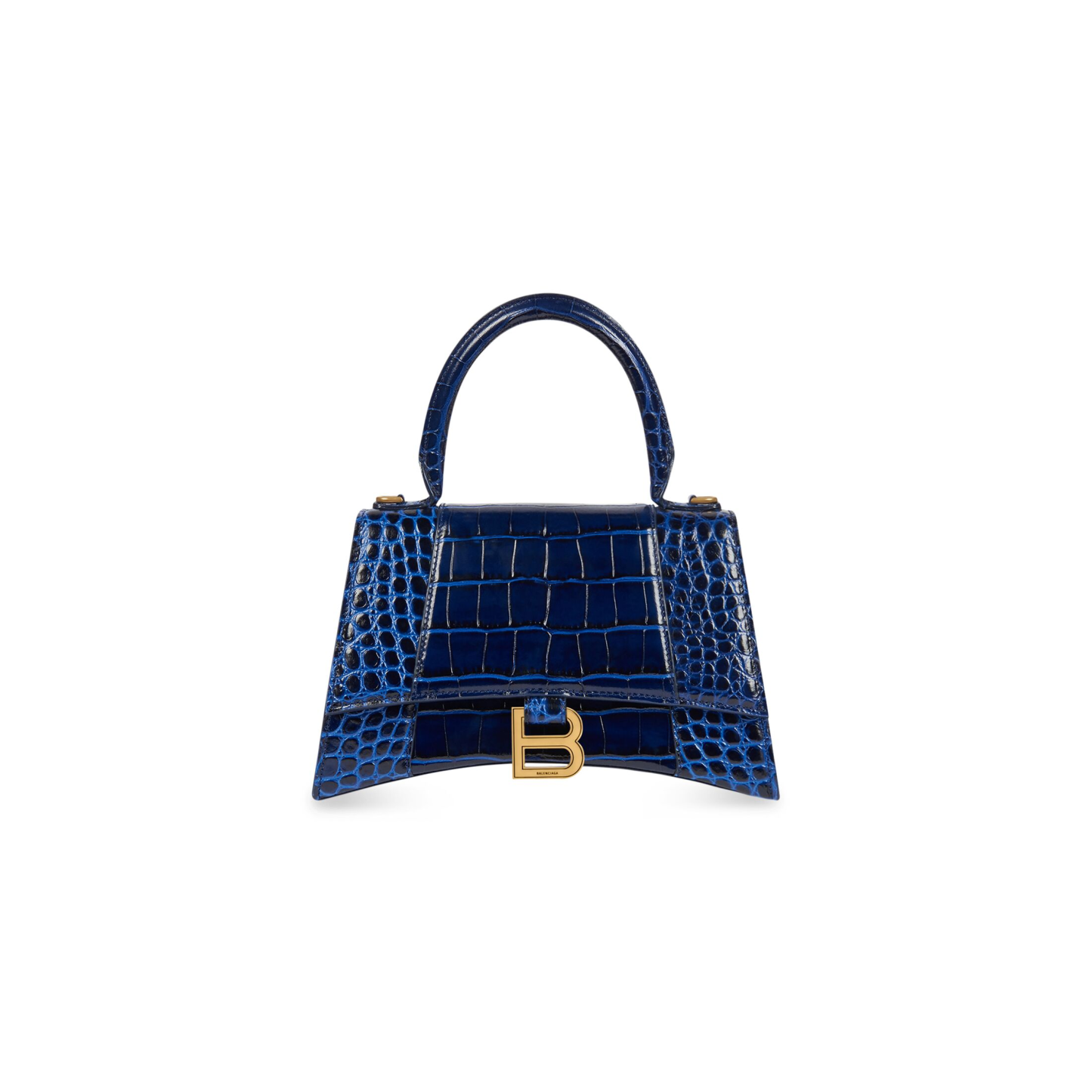 WOMEN'S HOURGLASS SMALL HANDBAG CROCODILE EMBOSSED IN NAVY